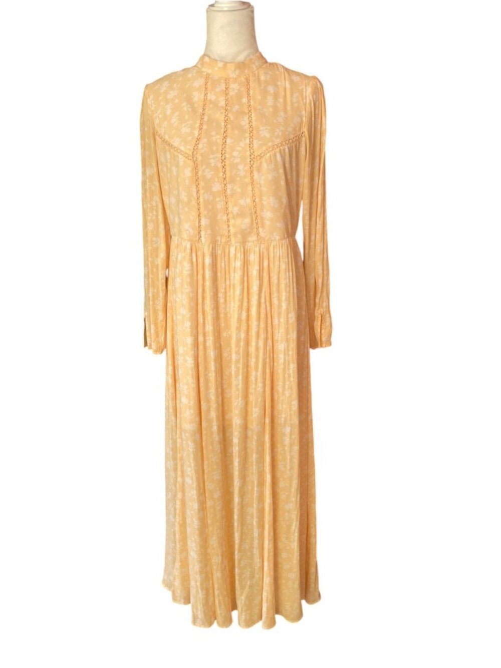 Anthropologie Something Navy Yellow Floral Maxi Dress Lightweight Front Slits Bo - Picture 9 of 16